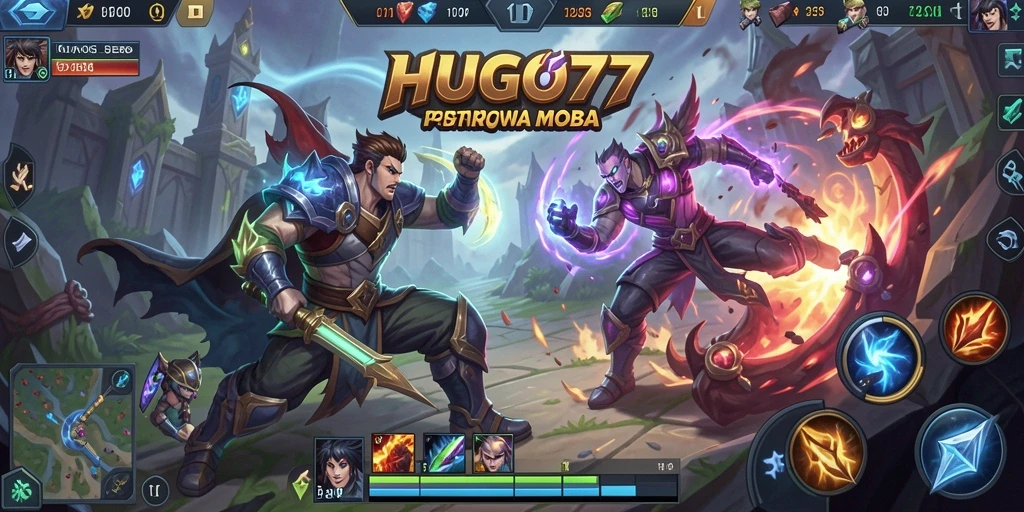 Gameplay seru dan menegangkan dalam HUGO77 MOBA.