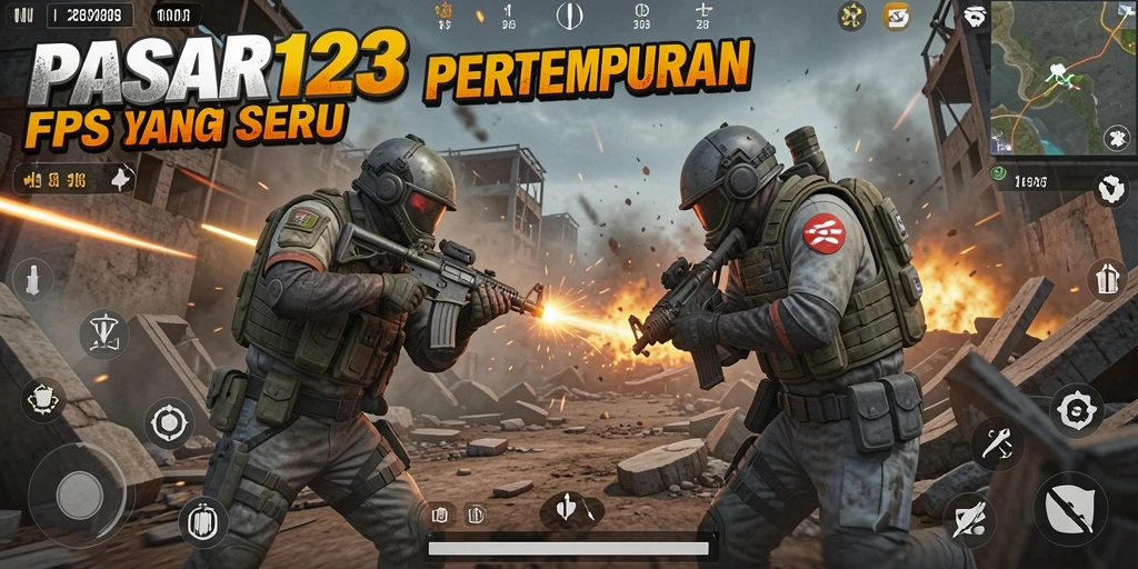 Tampilan gameplay PASAR123 yang penuh aksi di medan perang.