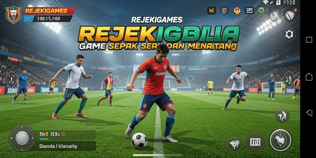 Tampilan gameplay REJEKIGAMES yang seru dengan aksi sepak bola mendebarkan.