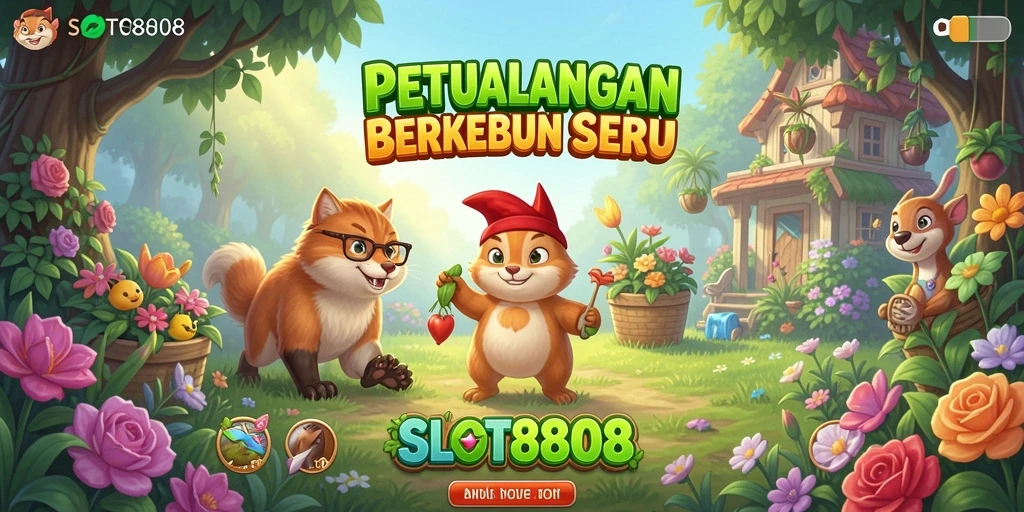 Tampilan gameplay SLOT8808 dengan kebun yang indah dan tanaman yang subur.